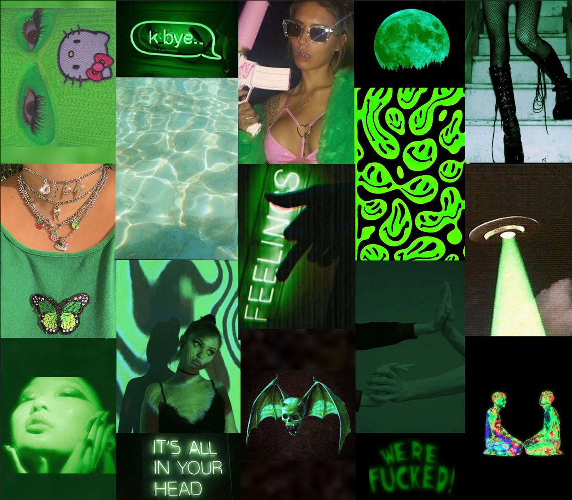 Green Stoner Vibe Wall Collage Kit digital Download 80 Pcs | Etsy