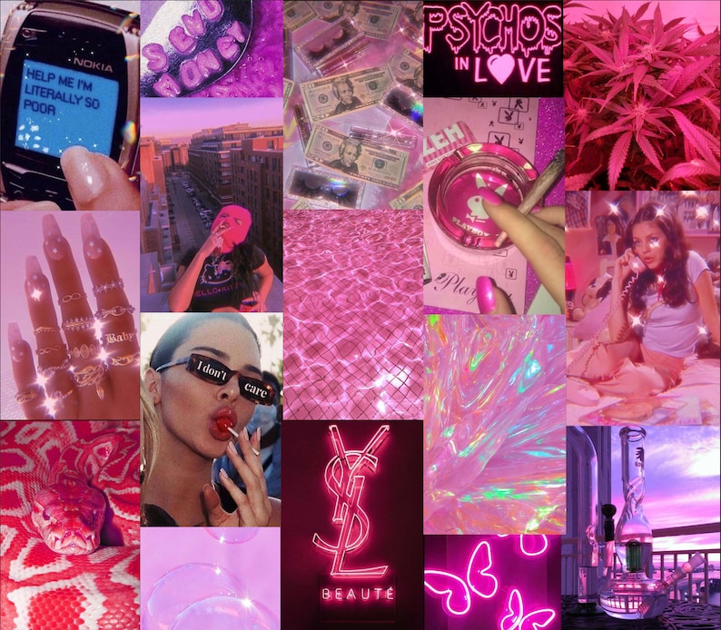 Pink Stoner Vibe Wall Collage Kit Digital Download 90 pcs | Etsy