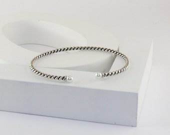 Bangle, 925 silver, size adjustable, beads, vintage bangle, turned