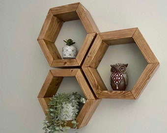 Set of 3 Hexagonal Rustic Shelves