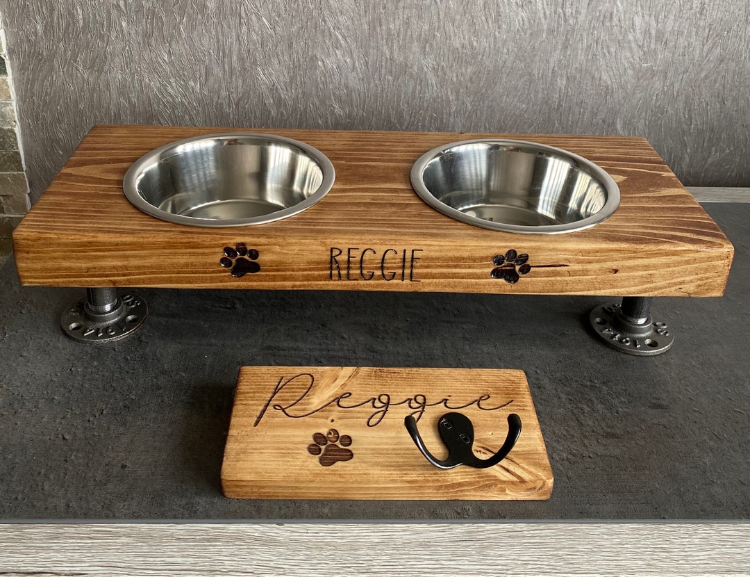 Personalised, Contemporary, Rustic, Wooden Pet/dog Bowls