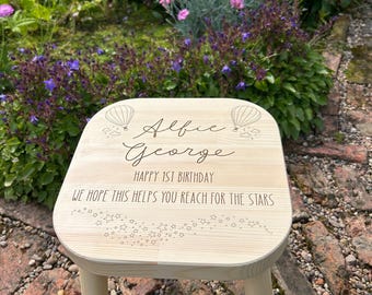 Personalised Engraved Wooden Toddler Stool: Keepsake Gift
