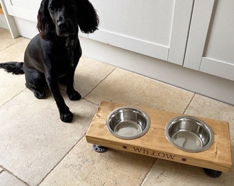Personalised, Contemporary, Rustic, Wooden Pet/dog Bowls/feeding