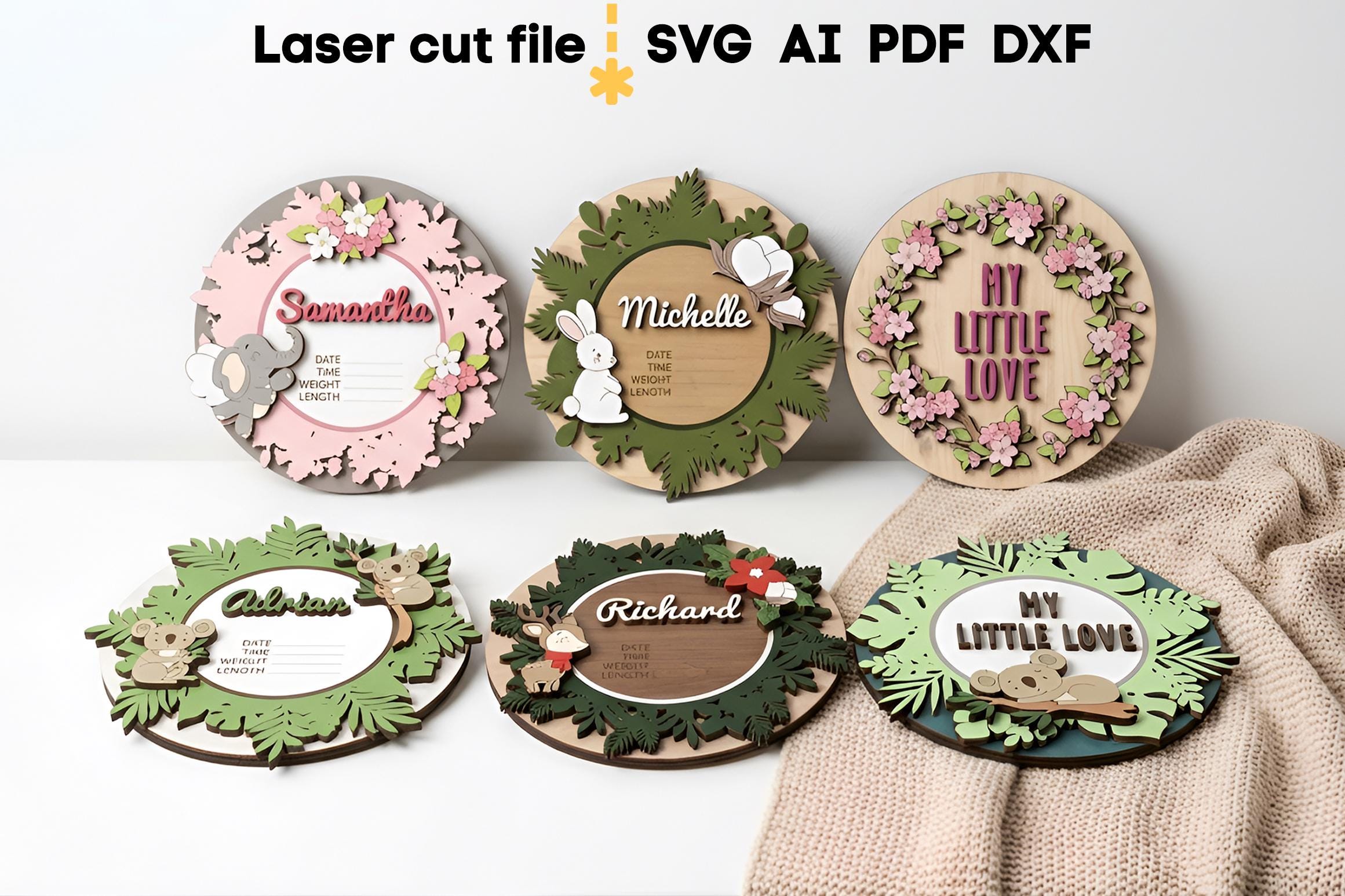 Baby Name Sign SVG Bundle. Laser Cut File for Glowforge, Koala, Nursery ...