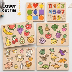 Baby Puzzle SVG Bundle. Laser cut file for Glowforge, Puzzle Board Montessori Toy Animals Fruits Number, Svg Dxf Ai Pdf Cdr INSTANT DOWNLOAD