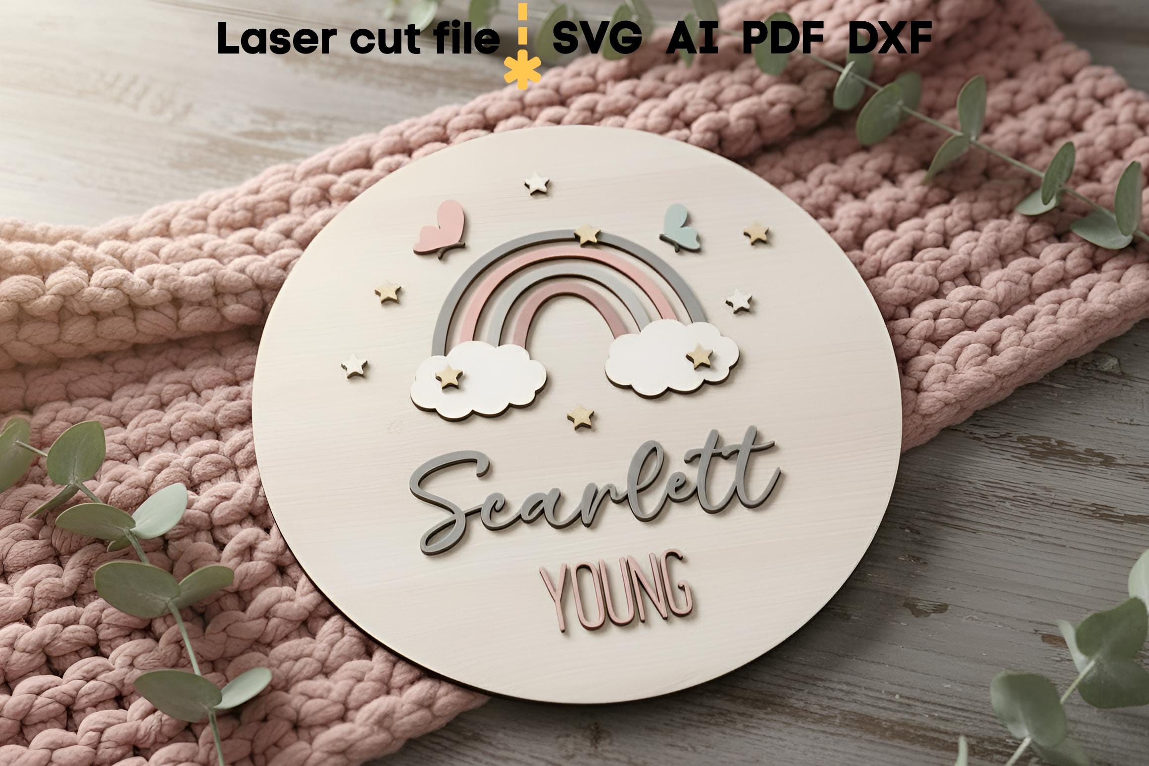Rainbow Baby Name Sign SVG. Laser Cut File for Glowforge, Boy Girl ...