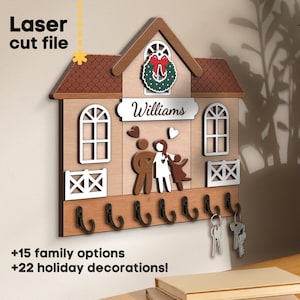 Paquete SVG de titular de clave familiar. Archivo cortado por láser para Glowforge, Key Hanger Holiday Ornament Signo intercambiable Svg Dxf Ai Pdf DESCARGA INSTANTE
