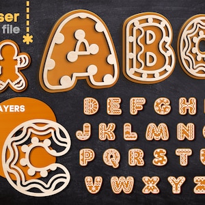 Christmas Alphabet SVG Bundle Laser cut file for Glowforge Cricut Gingerbread Man Tree Toy Letter Monograms Svg Dxf Ai Pdf INSTANT DOWNLOAD