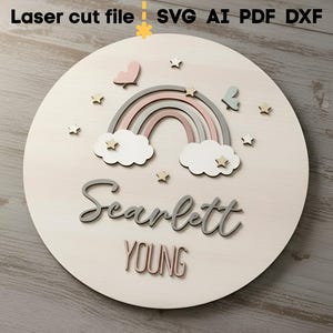 Rainbow Baby Name Sign SVG. Laser Cut File for Glowforge, Boy Girl ...