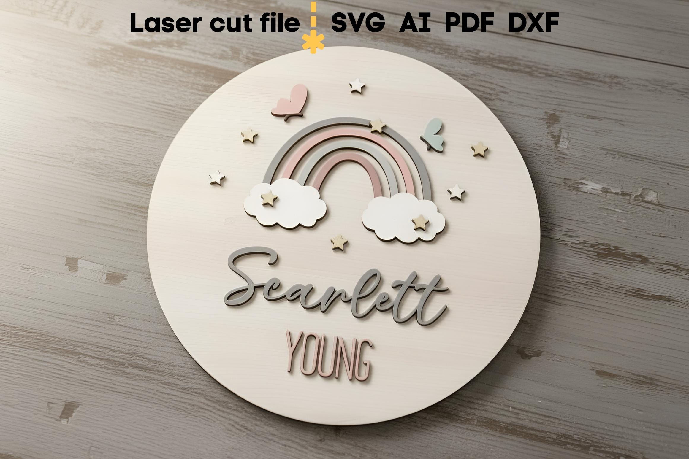 Rainbow Baby Name Sign SVG. Laser Cut File for Glowforge, Boy Girl ...