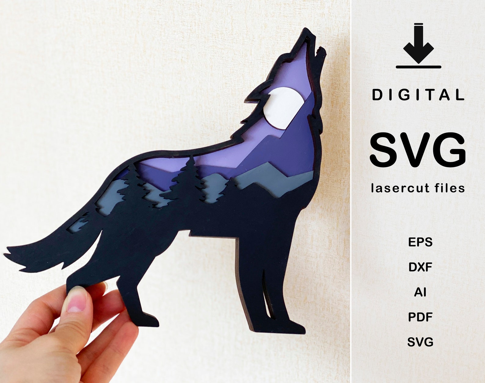 Wolf. Laser Cut Files. Collection forest Animals. Etsy