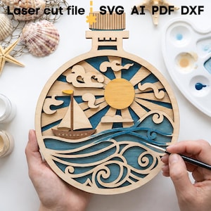 Lot de bouteilles de mer SVG. Fichier découpé au laser pour Glowforge, océan poisson dauphin hippocampe ancre navire sirène, Svg Dxf Ai Pdf Cdr, téléchargement immédiat image 7