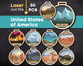 50 American States SVG Bundle. Laser cut file for Glowforge, Medal, Award, Ball, Painting USA Ornament, Svg Dxf Ai Pdf Cdr, Instant DOWNLOAD