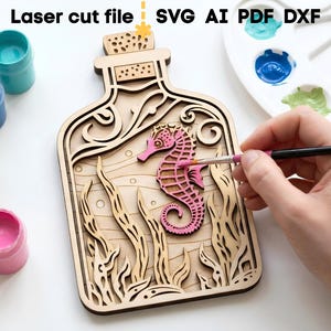 Lot de bouteilles de mer SVG. Fichier découpé au laser pour Glowforge, océan poisson dauphin hippocampe ancre navire sirène, Svg Dxf Ai Pdf Cdr, téléchargement immédiat image 4