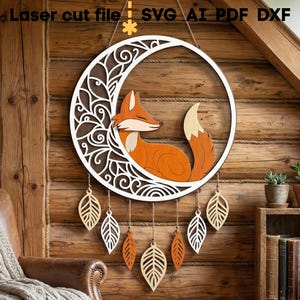 Dream Catcher SVG Bundle. Laser cut file for Glowforge, Owl Fox Leaves Heart Moon Sign Wall Decor, Svg Dxf Ai Pdf Cdr, INSTANT DOWNLOAD image 7