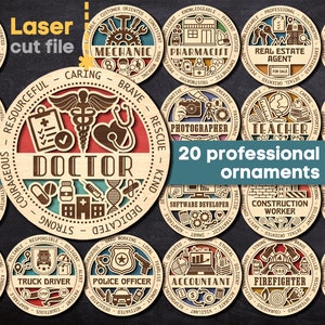 20 profesjonalnych ozdób SVG Bundle Plik wycinany laserowo dla Glowforge Doctor Firefighter Police Medal Award Svg Dxf Ai Pdf Cdr NATYCHMIASTOWE POBIERANIE
