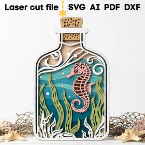 Lot de bouteilles de mer SVG. Fichier découpé au laser pour Glowforge, océan poisson dauphin hippocampe ancre navire sirène, Svg Dxf Ai Pdf Cdr, téléchargement immédiat image 3
