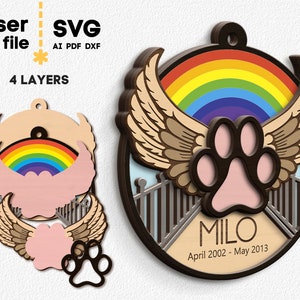 Memorial de animais de estimação SVG. Arquivo de corte a laser para Glowforge, Dog Cat Angel Wings, Pet Loss Svg Dxf Ai Pdf Cdr
