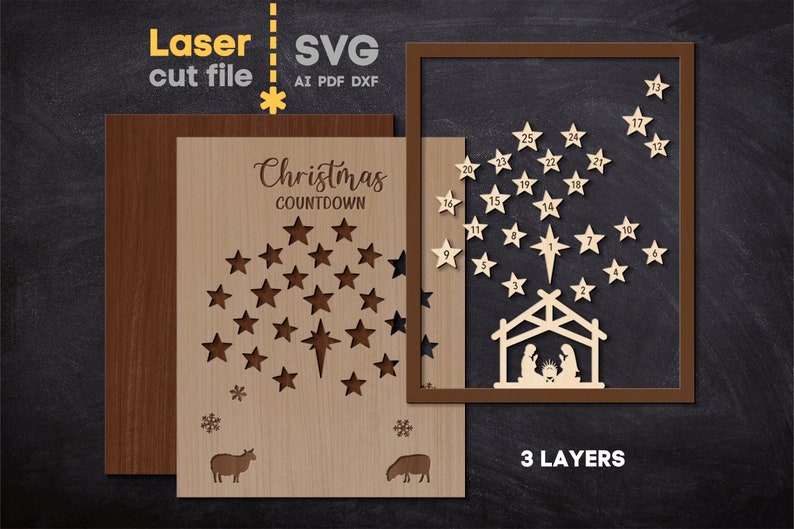 Contagem regressiva de Natal SVG. Arquivo de corte a laser para ...