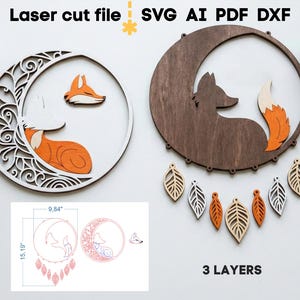 Dream Catcher SVG Bundle. Laser cut file for Glowforge, Owl Fox Leaves Heart Moon Sign Wall Decor, Svg Dxf Ai Pdf Cdr, INSTANT DOWNLOAD image 3