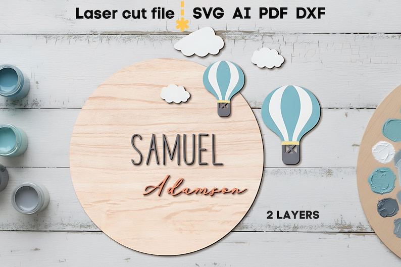 Baby Name Sign SVG. Laser Cut File for Glowforge, Hot Air Balloon ...