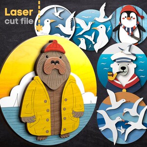Paquete SVG de animales antárticos. Archivo cortado por láser para Glowforge, Sea Marine Penguin Walrus Polar Bear Gaviota Svg Dxf Ai Pdf Cdr DESCARGA INSTANTÁNEA