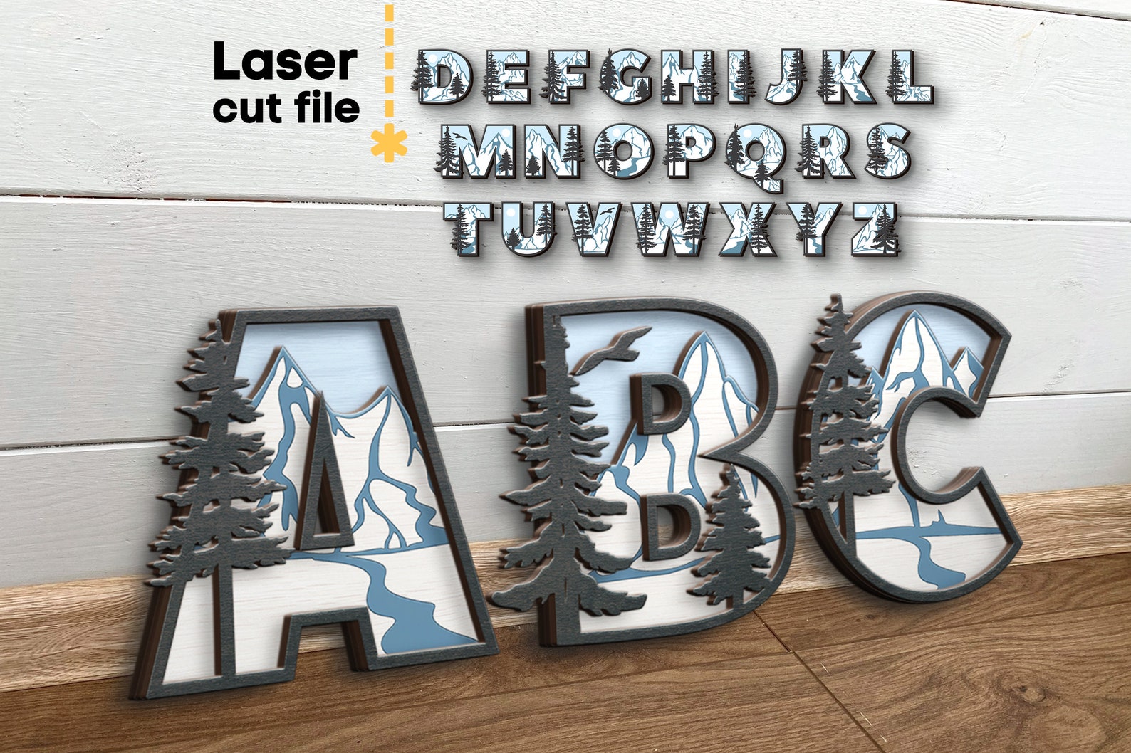 Spruce Lettering Winter Alphabet SVG. Laser Cut File for Glowforge, Letters, Mountains ...
