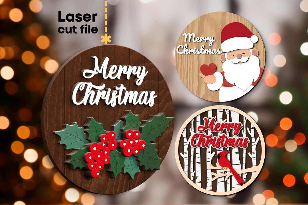 Merry Christmas SVG Bundle. Laser Cut File for Glowforge, Santa Red ...