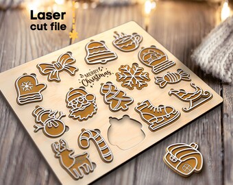 Christmas Cookies SVG Bundle. Laser cut file for Glowforge, Christmas Tree Toys Gingerbread Santa Snowman, Svg Dxf Ai Pdf, INSTANT DOWNLOAD