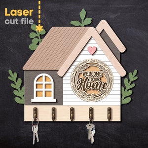 Portachiavi SVG. File tagliato al laser per Glowforge, Wall Key Hanger House Benvenuti nella nostra casa Segno intercambiabile Svg Dxf Ai Pdf DOWNLOAD IMMEDIATO