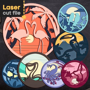 Tropische Vögel SVG Bundle Laser geschnitten Datei für Glowforge Cricut Flamingo Papagei Tukan Kolibri Pfau SVG Dxf Ai Pdf Cdr SOFORTIGER DOWNLOAD