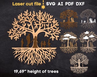 Family Tree SVG Bundle. Laser cut file for Glowforge, Mother's Day Gift, Father Children, Roots Clouds, Svg Dxf Ai Pdf Cdr, INSTANT DOWNLOAD