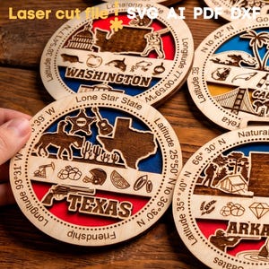 50 American states Bundle SVG. Laser cut file for Glowforge, Medal Reward Prize Award Ornament, Svg Dxf Ai Pdf Cdr, INSTANT DOWNLOAD