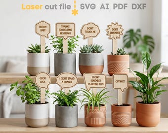 60 Plant Stakes SVG. Laser cut files for Glowforge, Spring Garden Markers, Mother's Day, Funny Quotes, Svg Dxf Ai Pdf Cdr, INSTANT DOWNLOAD