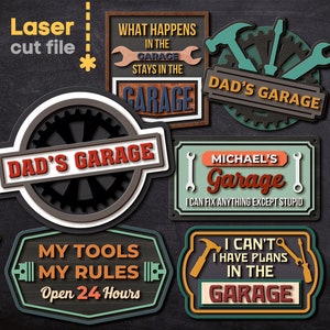 Garage SVG-bundel. Lasergesneden bestand voor Glowforge, Cricut. Vaderdag Welkom Sign Decor Ornament Silhouet Svg Dxf Ai Pdf INSTANT DOWNLOAD
