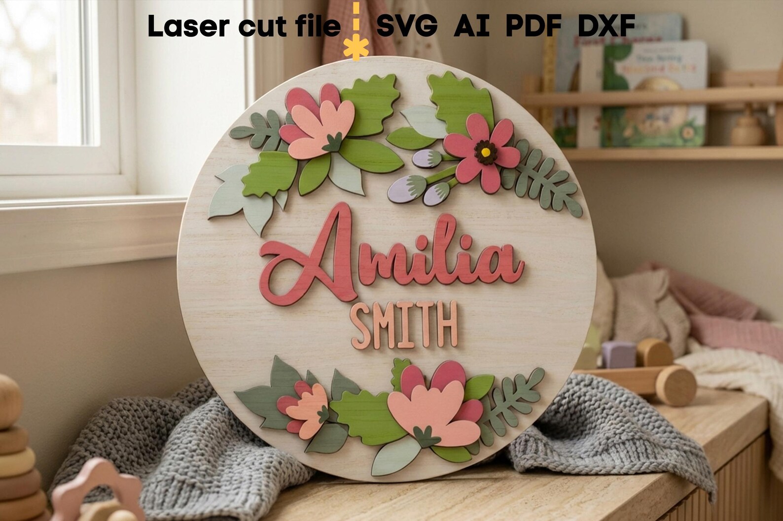 Flowers Baby Name Sign SVG. Laser Cut File for Glowforge, Girl Nursery ...