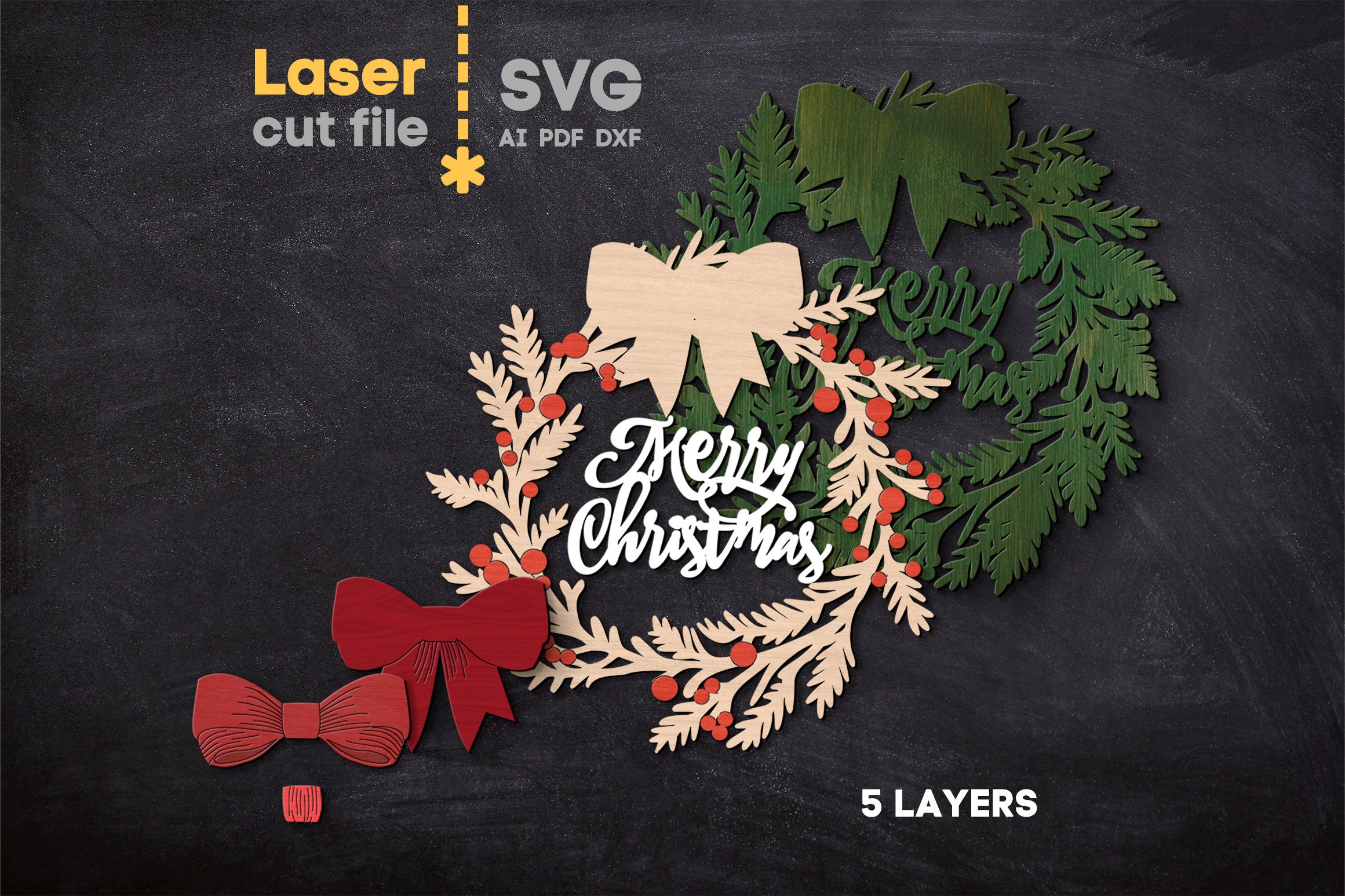 Merry Christmas Wreath SVG. Laser Cut File for Glowforge, Winter ...