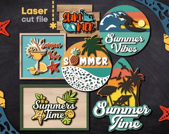 Summer Time SVG Bundle. Laser cut file for Glowforge, Cocktail, Waves, Sun, Surfing, Beach, Palm, Sunset, Svg Dxf Ai Pdf, INSTANT DOWNLOAD