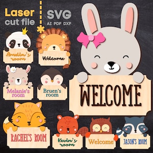 Baby Namensschild SVG Bundle. Laser geschnittene Datei für Glowforge, Set Kinderzimmer Name rundes Zeichen, Baby Boy Girl, SVG Dxf Ai Pdf Cdr, SOFORTIGER DOWNLOAD