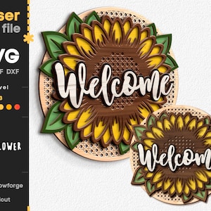 Sinal de boas-vindas de girassol SVG arquivo de corte a laser para Glowforge Cricut Home Summer decor Svg Dxf Ai Pdf DOWNLOAD INSTANTÂNEO