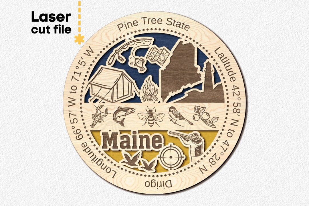 Maine SVG. Laser Cut File for American States Medal Etsy Canada
