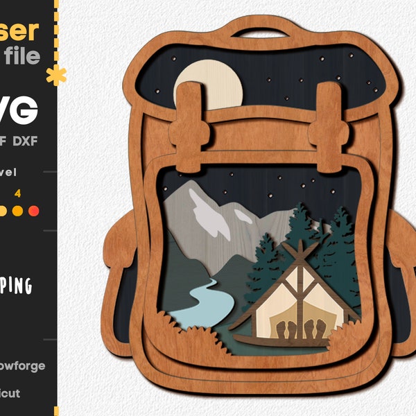 Camping SVG. Laser cut file for Glowforge, Backpack Fire Bonfire Tent Mountain Camp Nature Forest Svg Dxf Ai Pdf Cdr, INSTANT DOWNLOAD