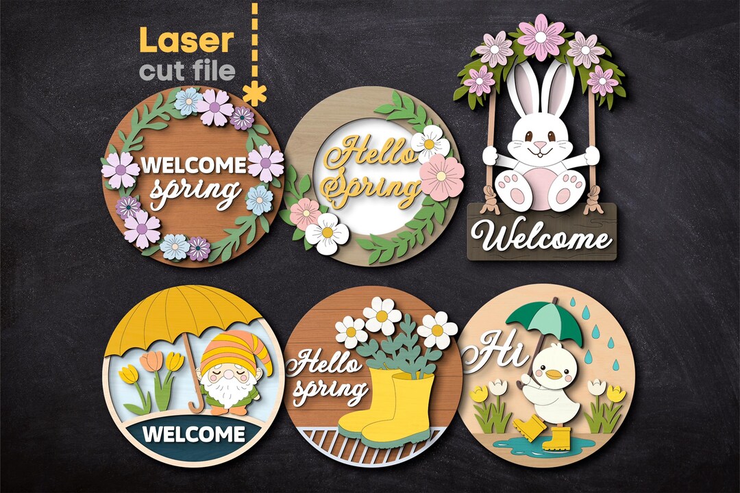 Glowforge Projects Spring Welcome Spring SVG Bundle. Laser Cut File for Glowforge, Flower Rabbit ...
