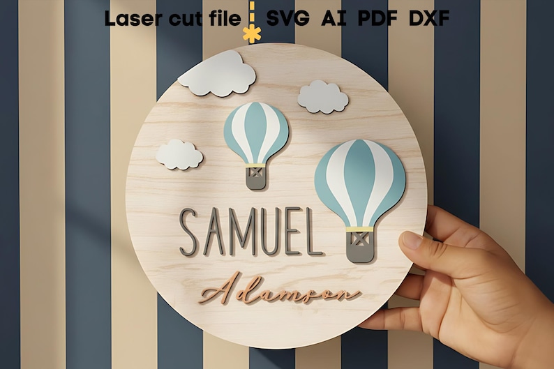 Baby Name Sign SVG. Laser Cut File for Glowforge, Hot Air Balloon ...
