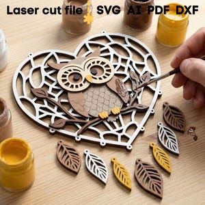 Dream Catcher SVG Bundle. Laser cut file for Glowforge, Owl Fox Leaves Heart Moon Sign Wall Decor, Svg Dxf Ai Pdf Cdr, INSTANT DOWNLOAD image 4