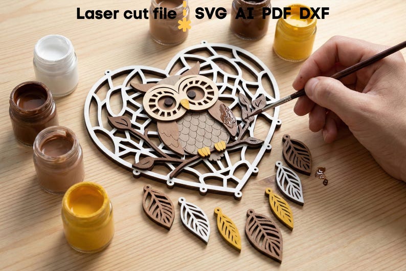 Dream Catcher SVG Bundle. Laser cut file for Glowforge, Owl Fox Leaves Heart Moon Sign Wall Decor, Svg Dxf Ai Pdf Cdr, INSTANT DOWNLOAD image 4