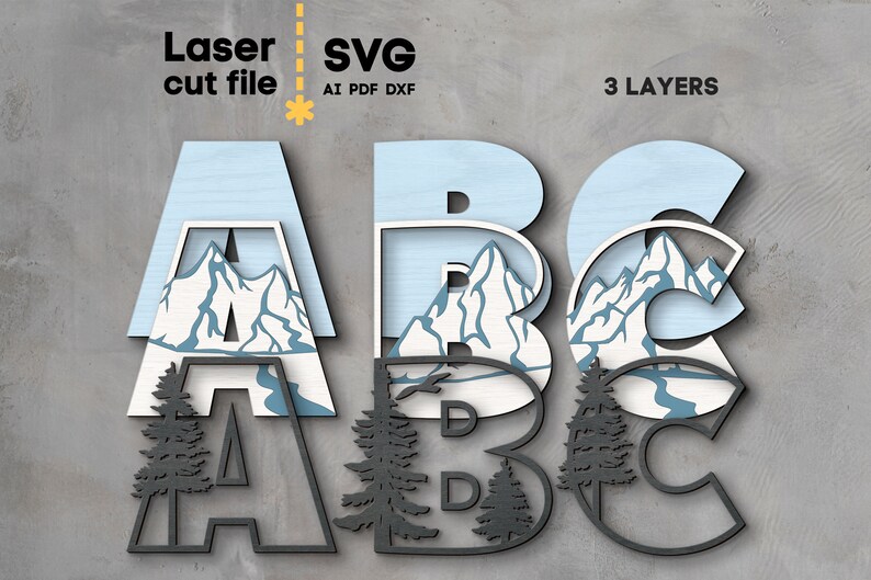 Spruce Lettering Winter Alphabet SVG. Laser Cut File for Glowforge, Letters, Mountains ...