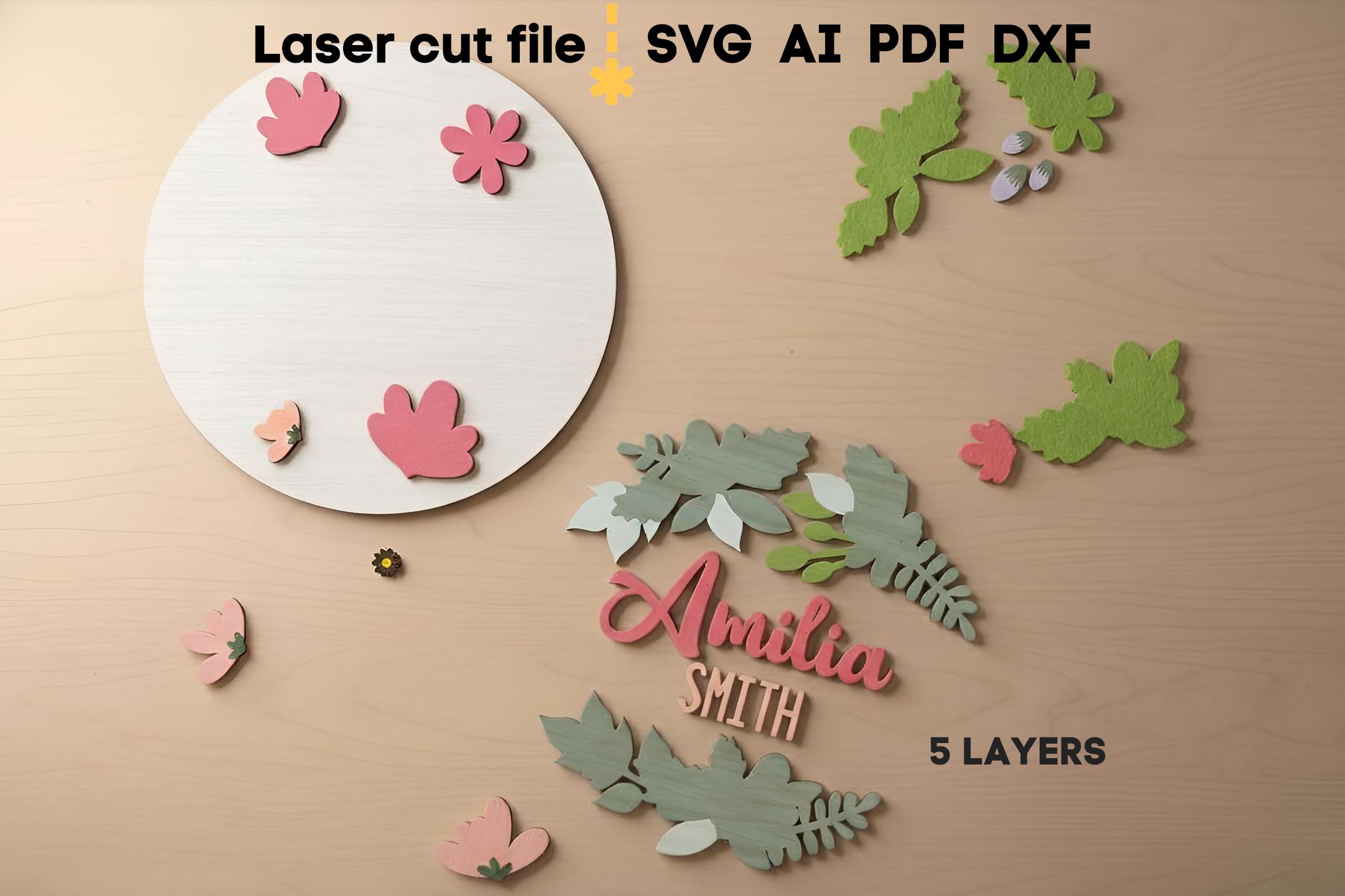 Flowers Baby Name Sign SVG. Laser Cut File for Glowforge, Girl Nursery ...