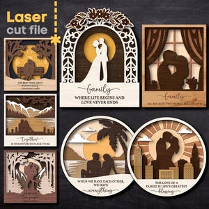 Paquete SVG de amantes. Archivo cortado a láser para Glowforge. Cita de amor familiar, pareja, regalo de boda, naturaleza, San Valentín. Descarga instantánea: SVG, DXF, AI, PDF, CDR.