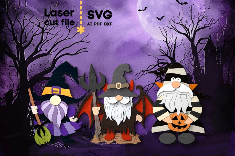 Halloween Gnome SVG Bundle. Laser Cut File for Glowforge, Pumpkin Scary ...